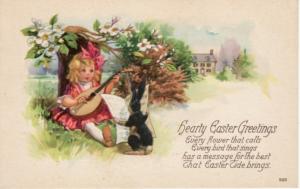 EASTER  CUTE GIRL and RABBIT / MUSIC  Karle Co postcard
