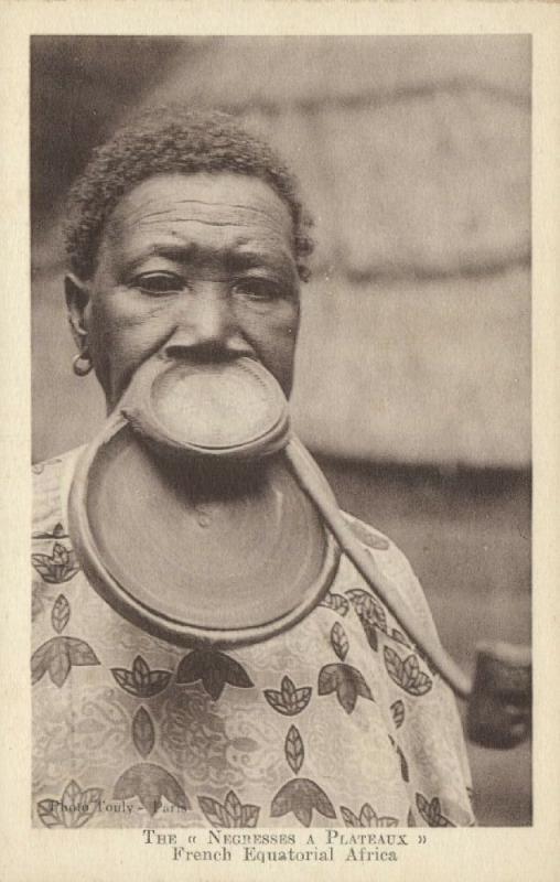 french equatorial africa, Native Woman Lip Plate, Plateaux, Lippenneger 1920s (3