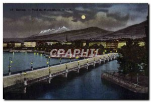 Old Postcard Geneve Mont Blanc Bridge at night