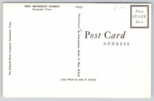 Beaumont Texas~1st Methodist Church St View~Dome~Cross~Awning~1950s Postcard