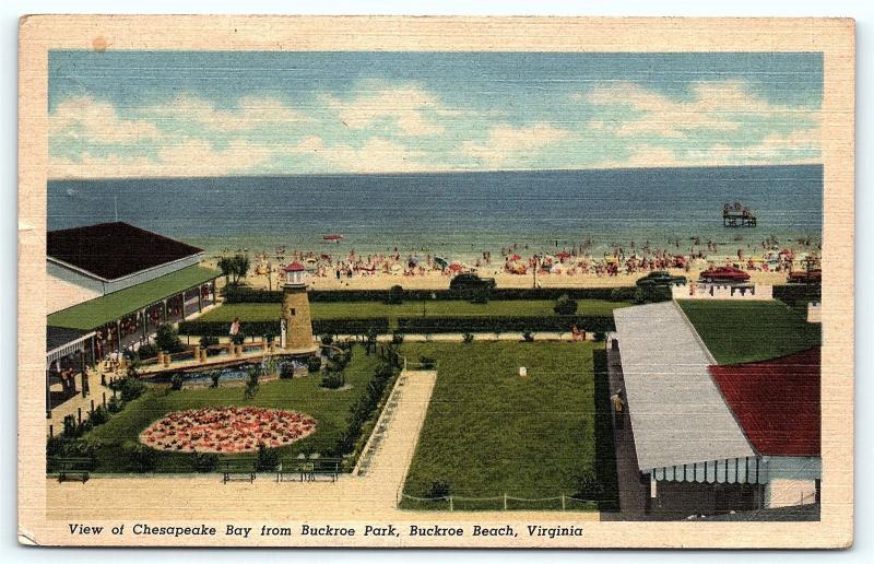 Postcard VA Buckroe Beach Chesapeake Bay From Buckroe Park Vintage Linen E11