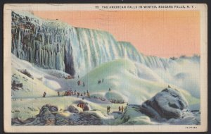 New York NIAGARA FALLS The American Falls in Winter pm1939 ~ Linen