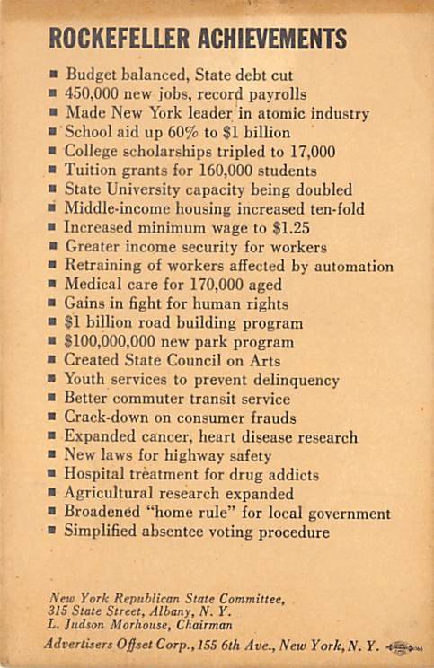 The Rockefeller Record trade card backing Political Unused 