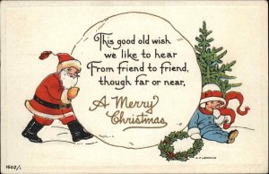 Christmas Santa Claus Children Wreath Embossed Bergman c1900s-20s Postcard
