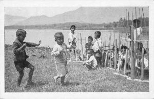 Malaysia Children by Lake Antique Postcard J58080