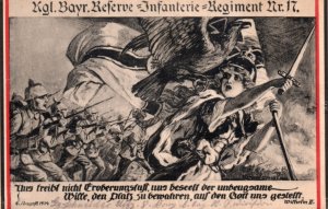WWI German Warrior Goddess Infantry Army Propaganda Postcard