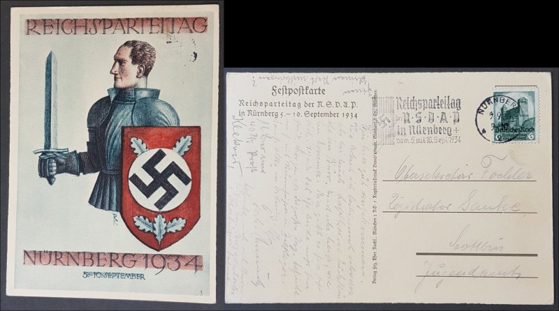 GERMANY THIRD REICH  ORIGINAL OFFICIAL NAZI POSTCARD NSDAP NURNBERG RALLY 1934