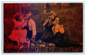 Prohibition Postcard Who Says That This Is A Dry Place Couples Drinking