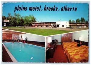 c1960's Plains Motel Brooks Alberta Canada Multiview Vintage Postcard