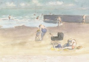 Edward Ardizzone Low Tide Sheringham Beach Painting Postcard