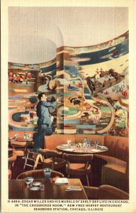 Postcard Chicago Fred Harvey Restaurant Edgar Miller & His Murals 1940s V211