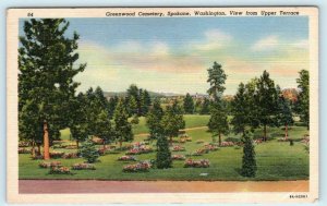 SPOKANE, Washington WA ~ Upper Terrace View GREENWOOD CEMETERY c1940s  Postcard