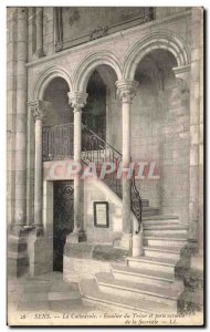 Old Postcard Sense Staircase The Cathedral Treasury and current sacristy door