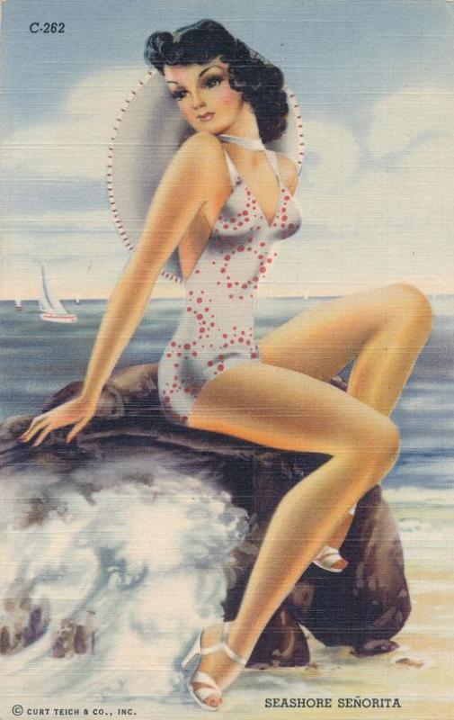 Seashore Senorita - Bathing Beauty - Pin-up - Pretty Lady - pm 1943 - Linen