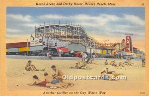 Beach Scene and Derby Racer Revere Beach, MA, USA Unused 