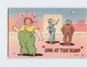 Postcard Look At That Blimp with Lady Men Humor Comic Art Print