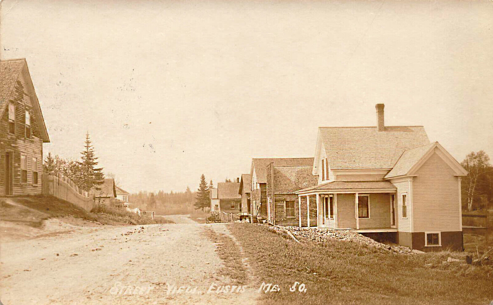 Eustis ME Street View in 1916, Real Photo Postcard, United States