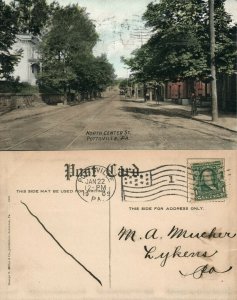 POTTSVILLE PA NORTH CENTER STREET 1909 ANTIQUE POSTCARD