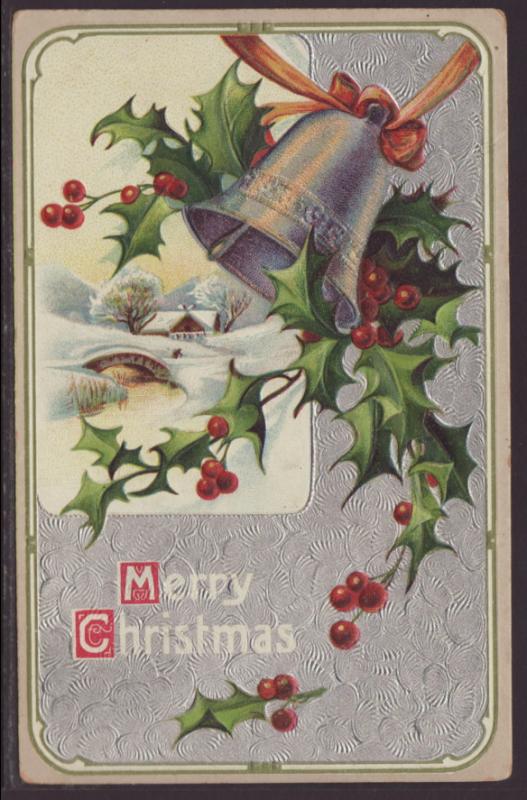 Merry Christmas,Holly,Bell Postcard