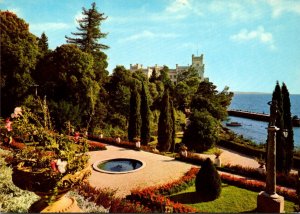 Italy Trieste View Of Miramare Castle From The Flower Beds