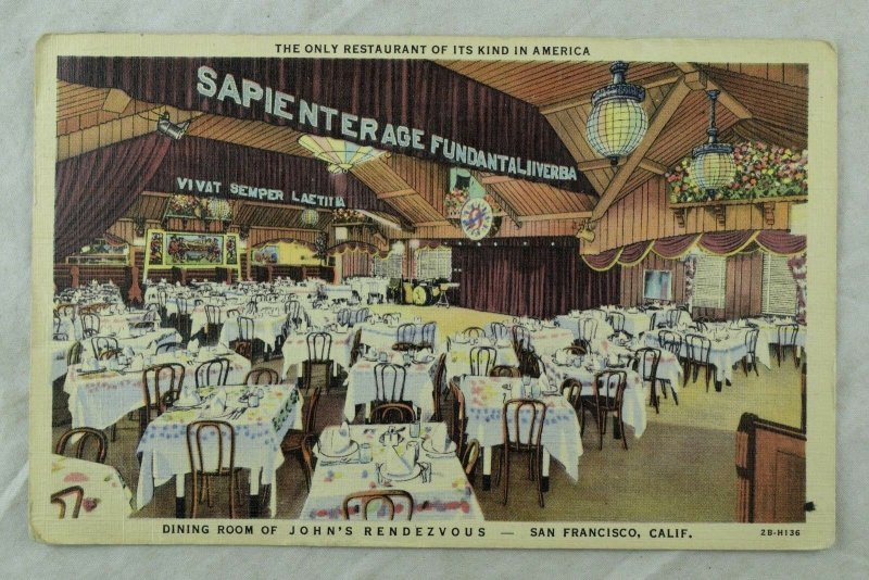 John's Rendezvous, Dining Room, San Francisco, Calif. Vintage Postcard F101 