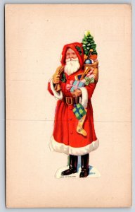 Christmas~Old Style Long Robe Santa w/Hood~Toys~Morrison~c1910 Vintage Postcard