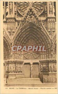 Old Postcard Reims Cathedrale Grand Portal Porch Central