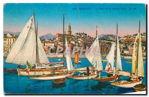 Old Postcard Menton Harbor and Old Town Charter