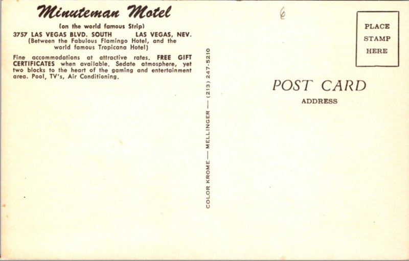 Postcard Minuteman Motel 3757 Las Vegas Blvd South in Las Vegas, Nevada