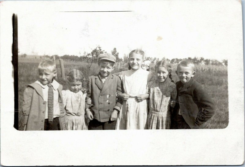 rppc Six Students standing by field from Painted Post New York 1912