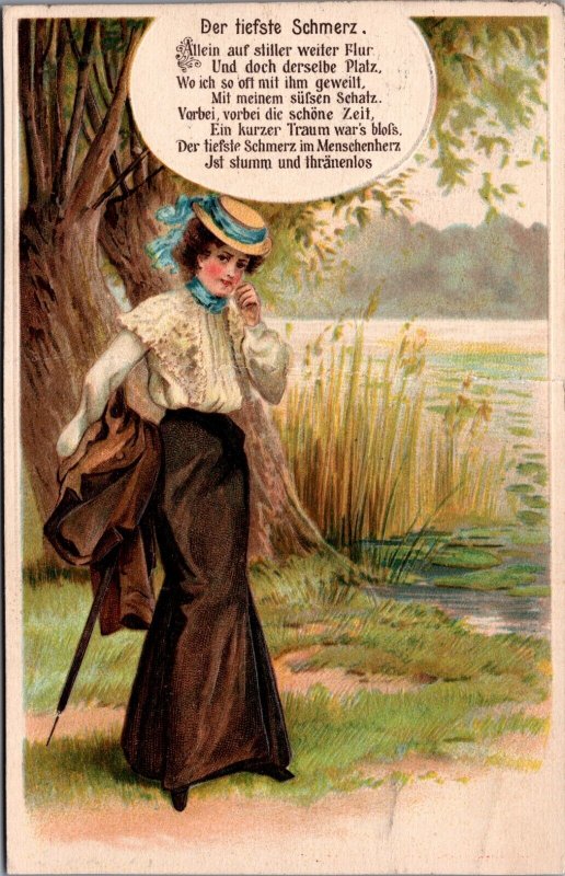 Art Nouveau Lady Die Tiefste Schmerz Vintage Postcard 09.43
