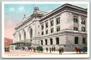 Trains~Albany New York~Railroad Station Street View~Beaux Arts~Vintage Postcard
