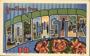 Greetings from Lancaster PA, Pennsylvania - Linen Large Letter