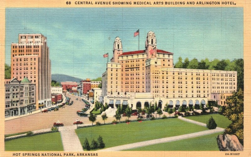 Vintage Postcard 1941 Medical Arts Bldg. & Arlington Hotel Hot Springs Arkansas