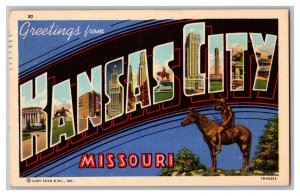 c1944 Postcard Greetings From  KANSAS CITY Missouri LARGE Letter Card