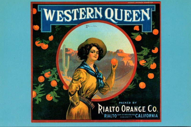 Old Citrus Label On Postcard Western Queen Circa 1920 Rialto Orange Company