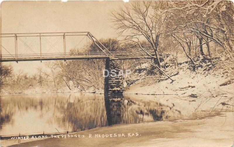 C46/ Neodesha Kansas Ks Real Photo RPPC Postcard 1911 Verdigris River Bridge