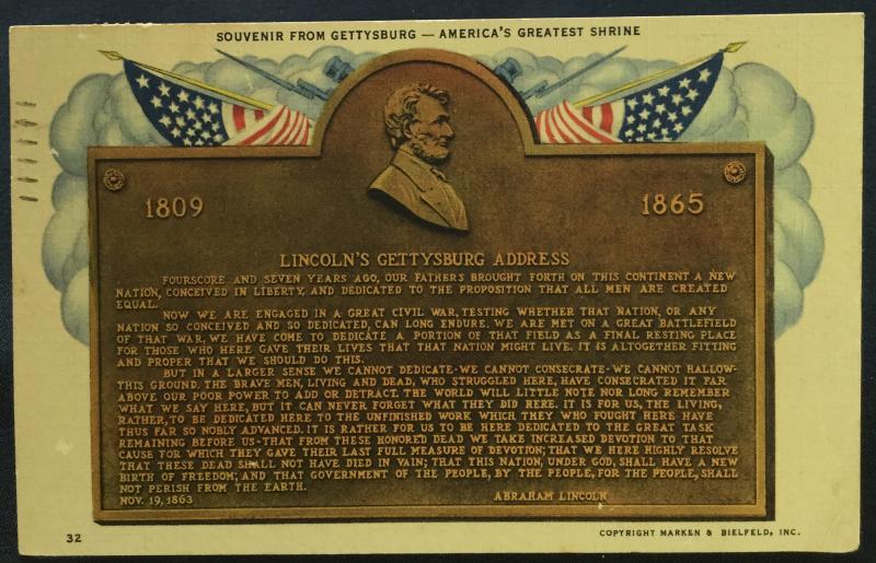 Postcard Used Lincoln’s Gettysburg Address Willis Building Gettysburg PA LB