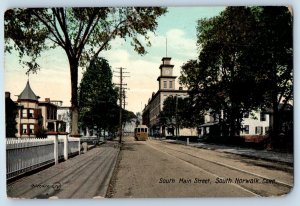1910 Norwalk Connecticut Vintage Postcard South Main Street Streetcar Building