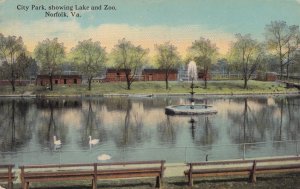 NORFOLK, Virginia, 1900-1910s; City Park Showing Lake And Zoo