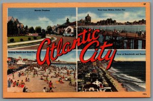 Postcard Atlantic City NJ c1950s Multi View Marvin Gardens Piers Boardwalk Beach