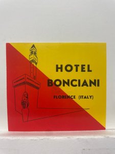 Hotel Bonciani Luggage Label Florence Italy Vintage Travel Ephemera
