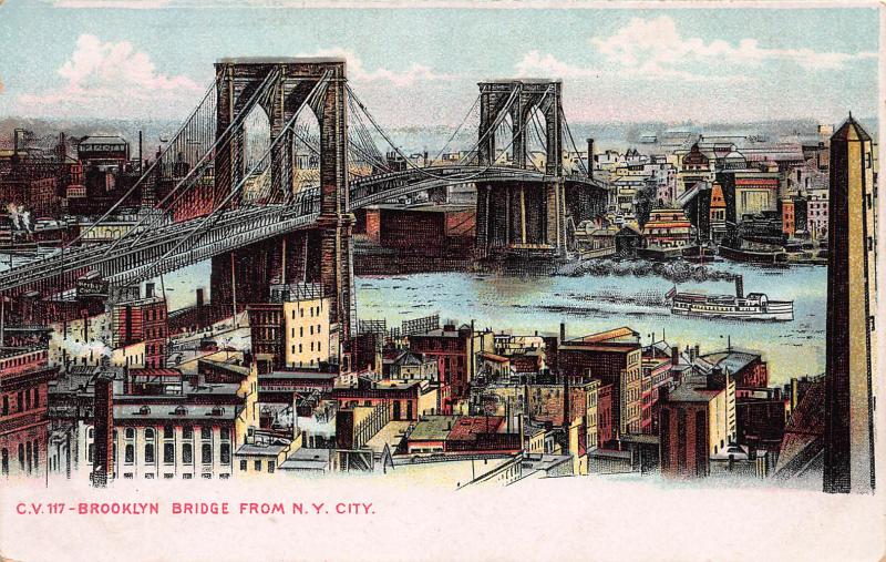 Brooklyn Bridge from New York City, N.Y., Early Postcard, Unused