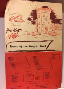 Vintage 60s PANAMA SKY CHEF Restaurant Home of the Copper Kart Full Menu Liquors