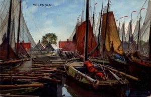 Netherlands Volendam Harbor Scene With Fishing Boats