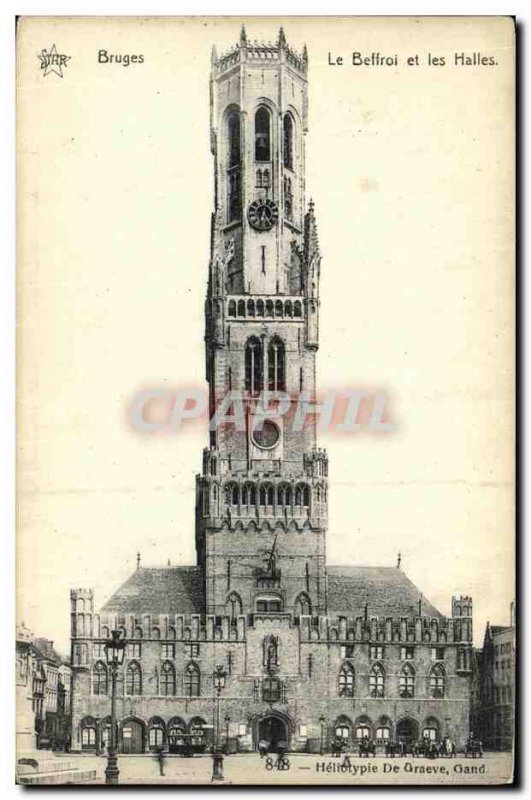 Old Postcard Bruges Belfry and Halles