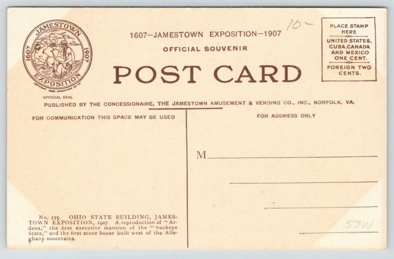 Jamestown Expo VA~Period Stone~Aldena Governor Mansion~Ohio State Bldg~1907 