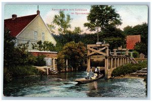 Im Spreewald Lübbenau Germany Postcard Kannomühl with lock c1910 Antique