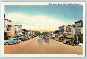 Park Rapids Minnesota Postcard Street Scene Classic Cars Buildings 1940 Unposted