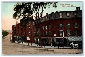 1910 Lincoln Square Building Stores Horse Worcester Massachusetts MA Postcard